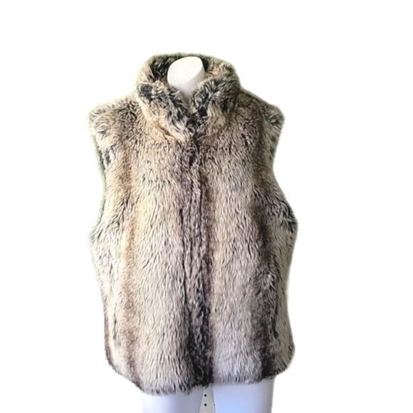 Blassport Reversible Womens Faux Fur Vest Zip Closure Tan Black Brown Size Small - Picture 3 of 10